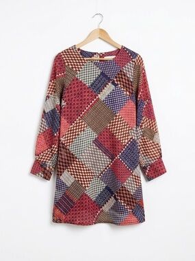 Molly Bracken Retro Patchwork Bell Sleeve Mini Dress XS No Belt